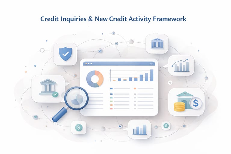 Abstract visualization of a financial data system showing how credit information flows through scori