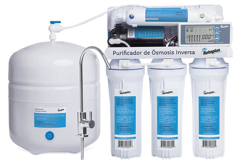 Sistema de ósmosis inversa doméstica con depósito presurizado y filtros de varias etapas para purifi