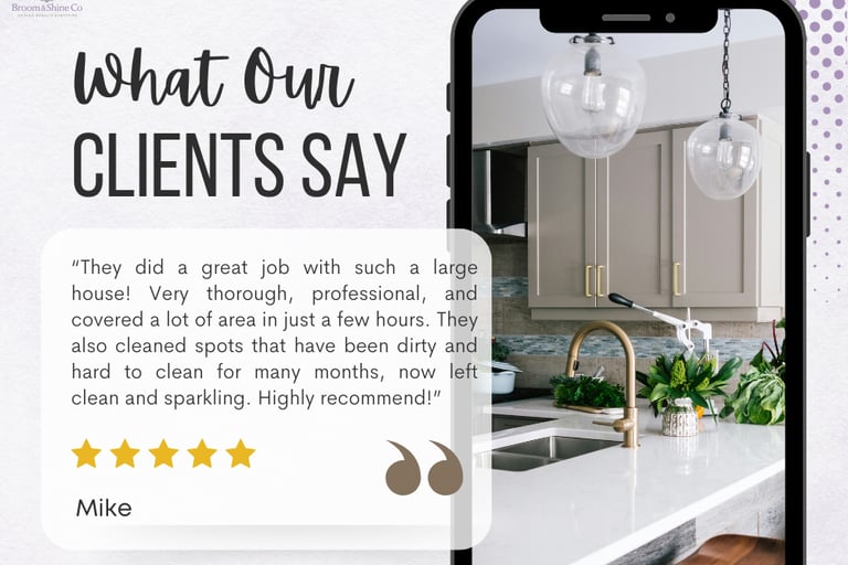 Broom & Shine customer review for a successful one-time cleaning service.