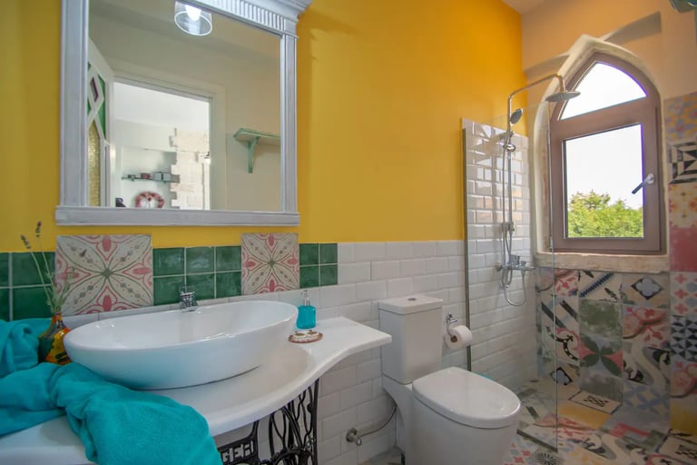 colorful bathroom in holiday villa