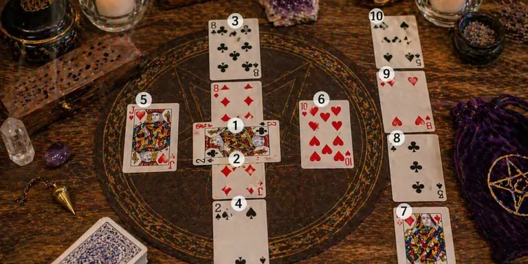 cartomancia online cruz celta com cartas comuns do baralho em tiragem completa na mesa
