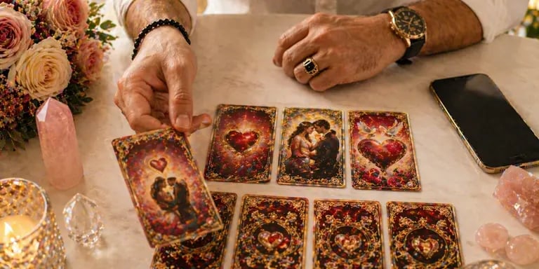 cartomante online 24 horas realizando consulta de tarot do amor com leitura romântica 