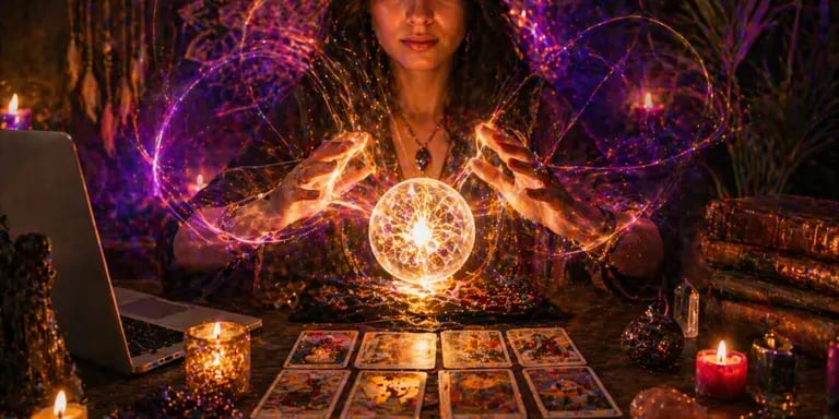 cartomante online trabalhando com energia espiritual e conexão vibracional através do tarot