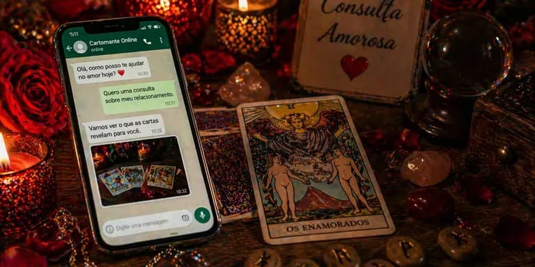cartomante online whatsapp realizando consulta de tarot do amor para relacionamento e sentimentos 