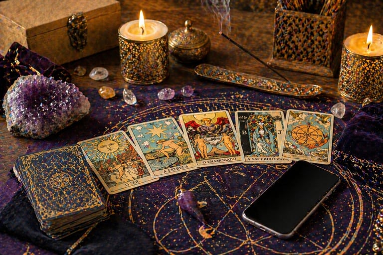 consulta cartomante online com tarot em mesa espiritual