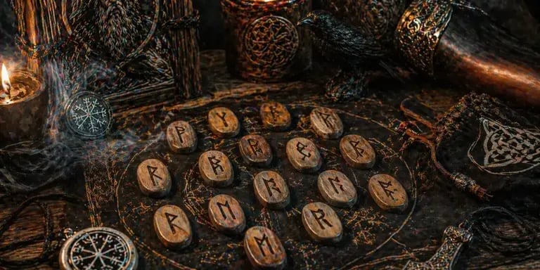 diferenca entre tarot e runas de odin com cartas e runas em mesa mistica