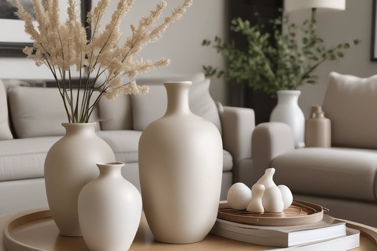 matte neutral ceramic vases on table