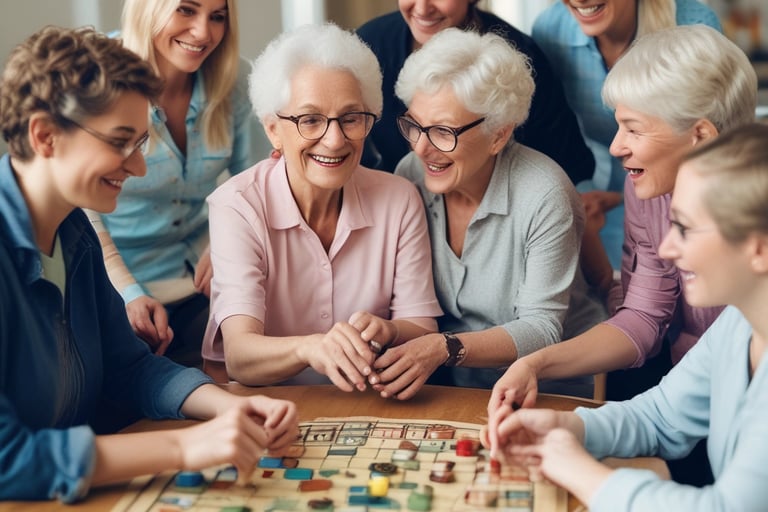 Friendly people visiting the elderly