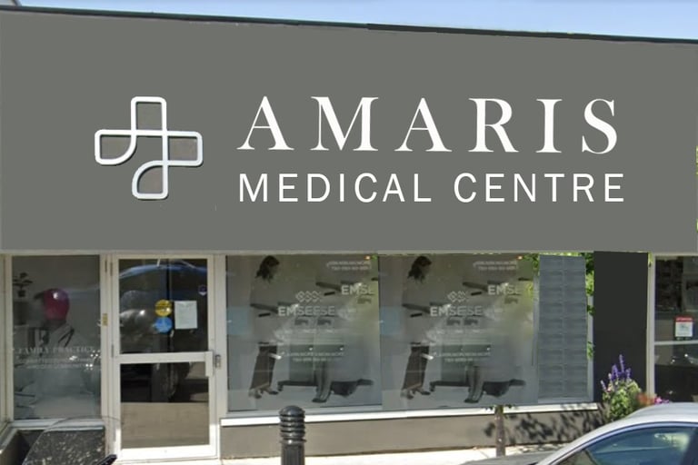 Exterior view of Amaris Medical Centre clinic building in Stony Plain, Alberta