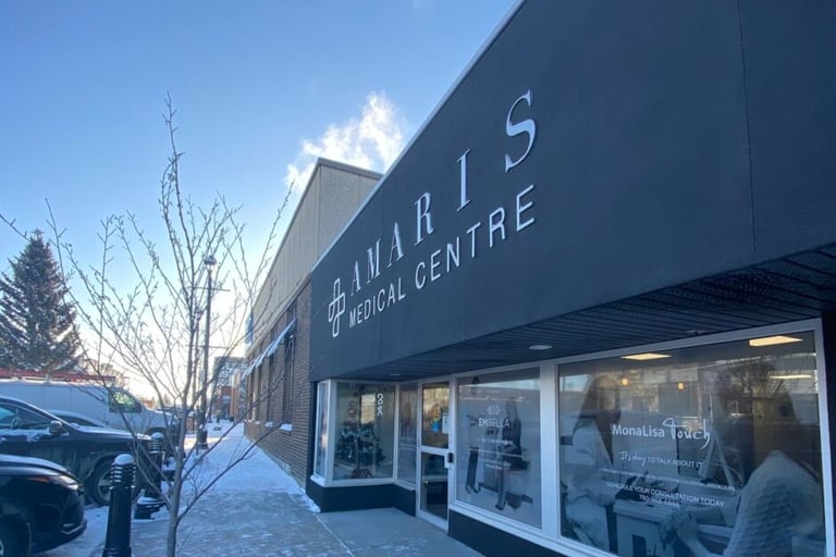 Exterior of Amaris Medical Centre clinic building in Stony Plain