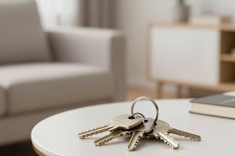 security door keys in a Bright living room with modern inventory