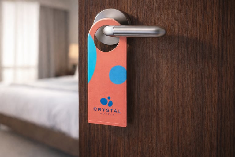 Crystal Hotels otel odaları için hazırlanan kapı askısı ve yönlendirme tasarımı