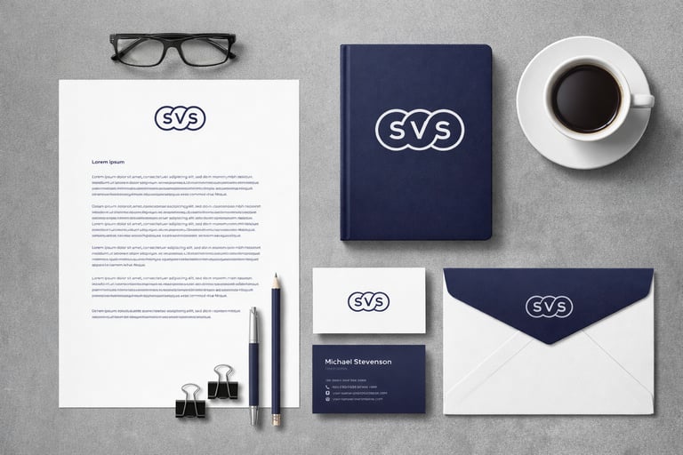 SVS markası için hazırlanan kurumsal kimlik ve stationery tasarım çalışmaları