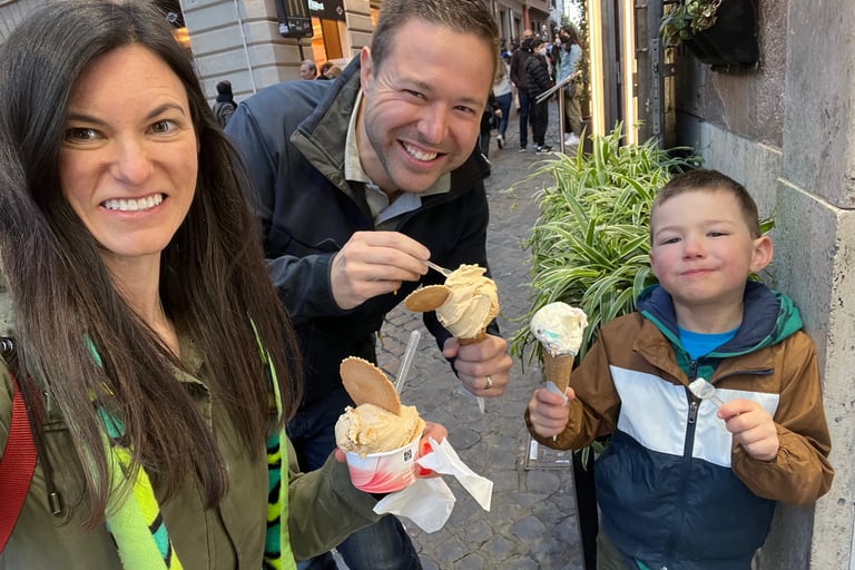 Family in Rome Italy eating gelato