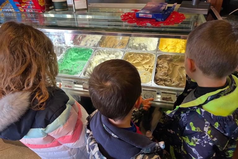 kids looking at ice cream in la thuile italy