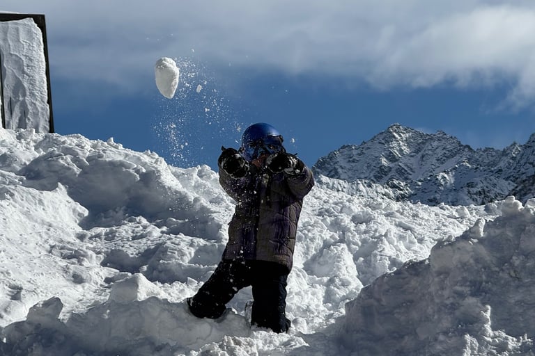 snowball fight in passo tonale italy