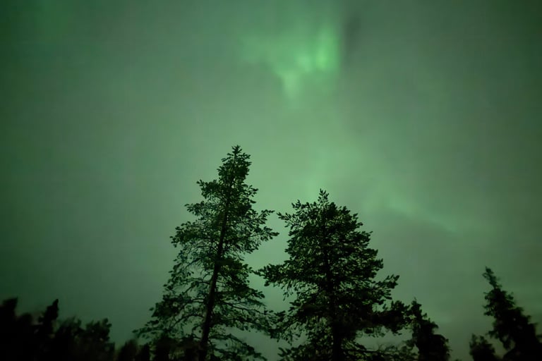Capturing the northern lights on a snow mobile ride in Ruka Finland 
