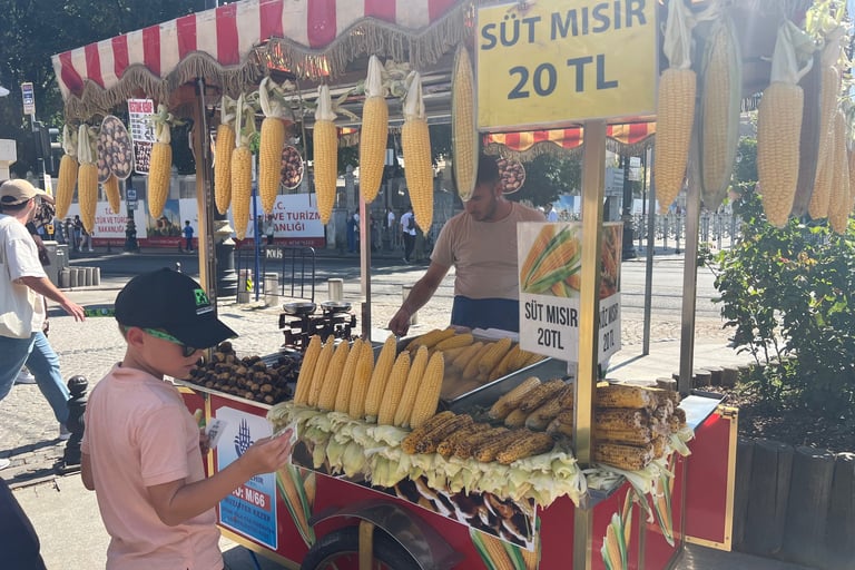 corn on the cob street food with kids istanbul turkey