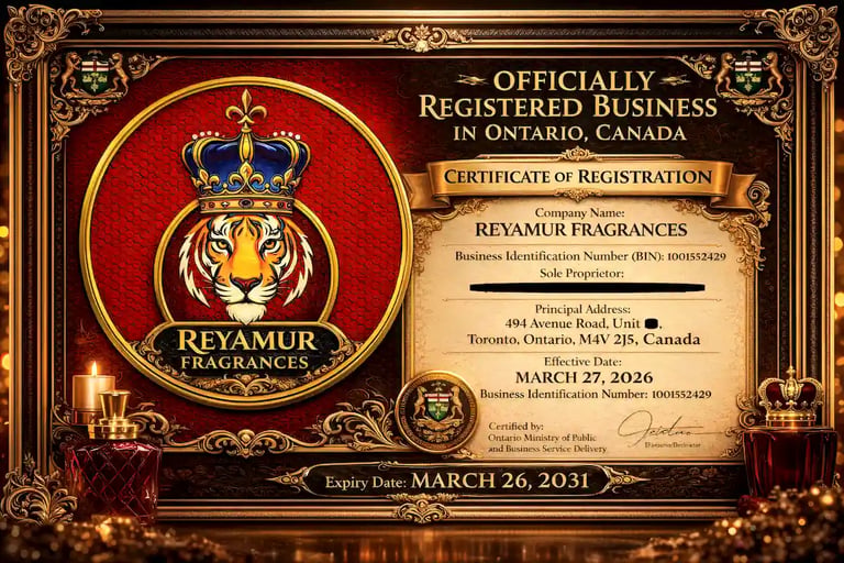 REYAMUR brand certificate luxury perfume Canada