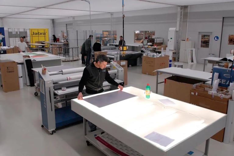 a visualizer man working on a large table top in germany