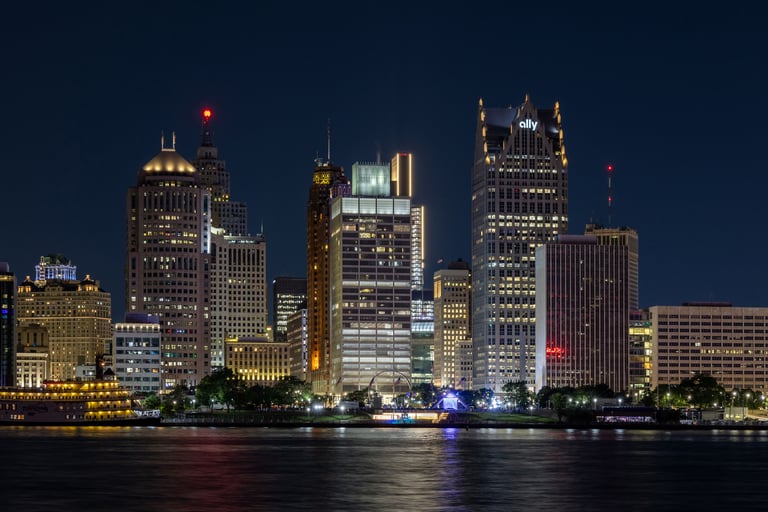 Detroit at night time