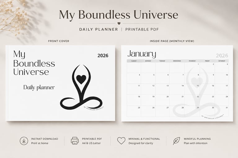 Minimalist 2026 daily planner printable PDF featuring a monthly January calendar layout for mindful planning.