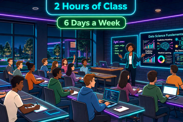 classroom showing 2 hours daily and 6 days a week offline Data Science, Python and Machine Learning