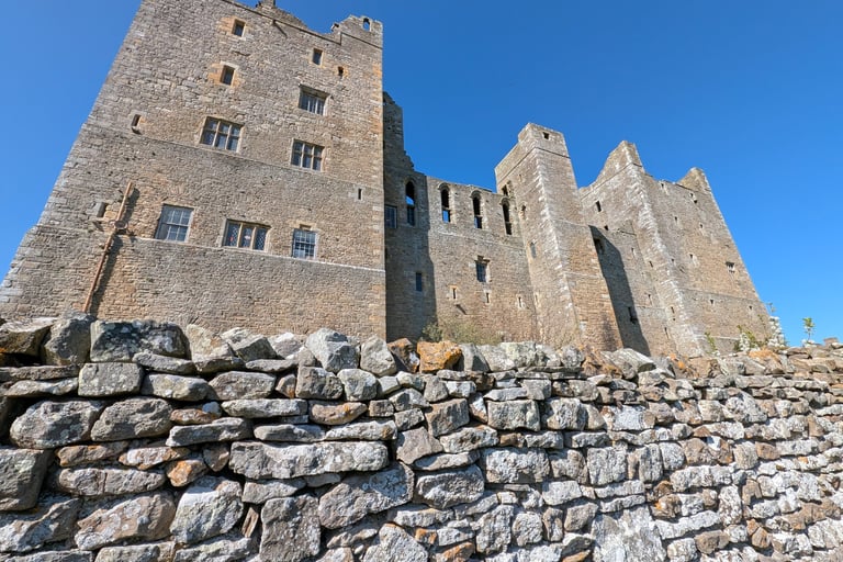 A view of a complete castle in the Yorkshire Dales.