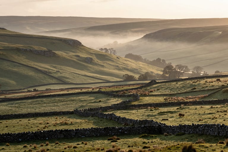 a  view of fields and walls in the Yorkshire Dales
