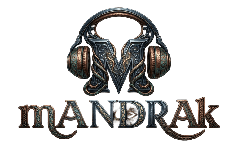 mandrak logo, letter M with headphones