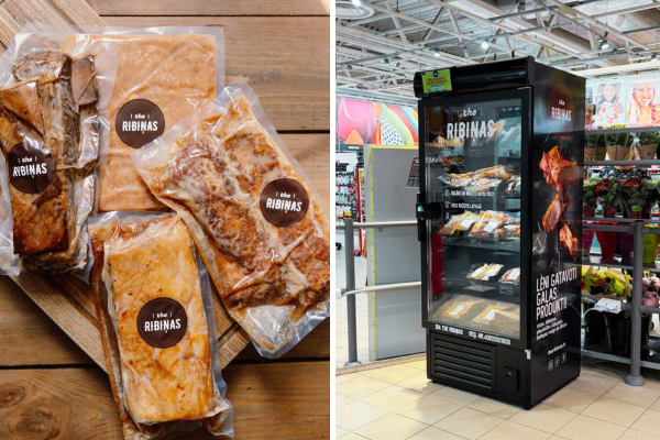 The Ribiņas pašapkalpošanās ledusskapis iepriekš pagatavotu produktu pārdošanai Rīgā