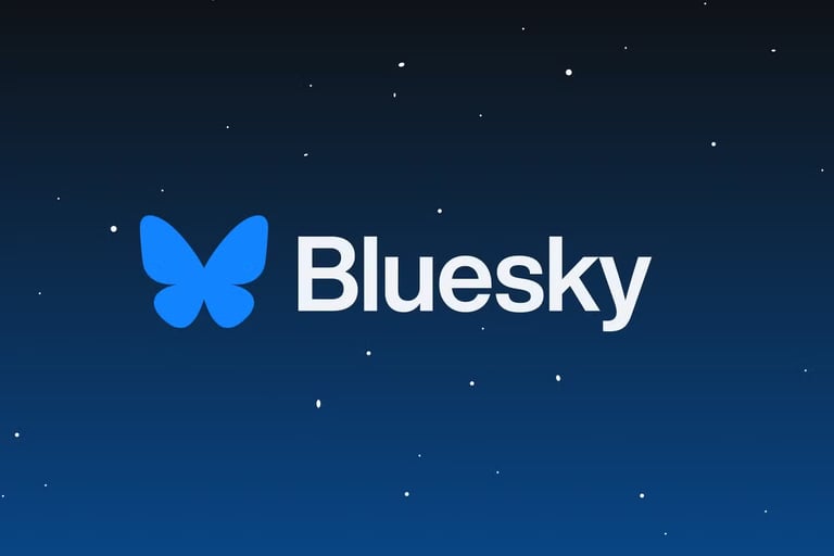 Image présentant le réseau social Bluesky : un papillon bleu dans l'espace