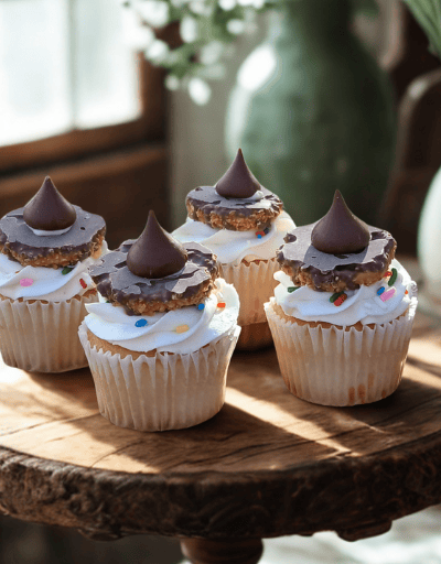Harry Potter family movie theme night. Sorting Hat cupcakes.
