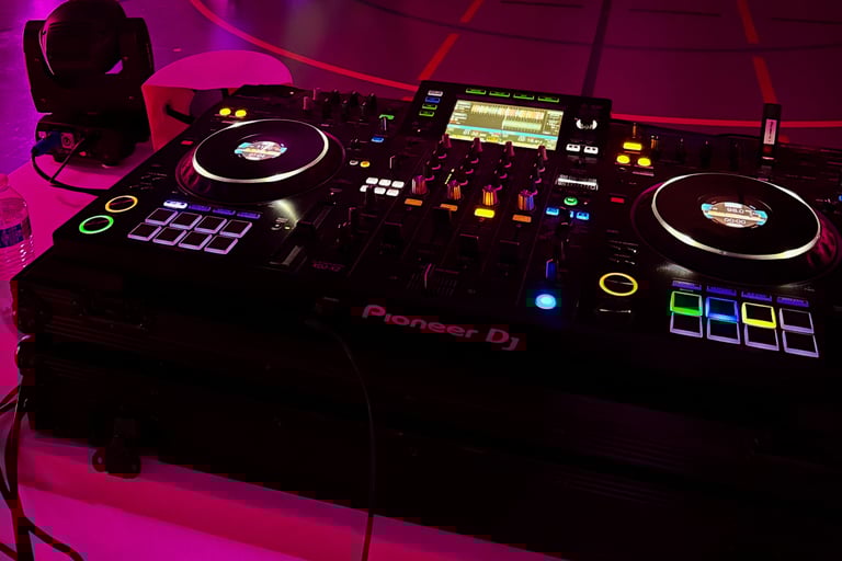 Dj Chase set up in the school gym for school dance