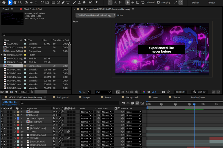 Inside look on the production of the project in After Effects.