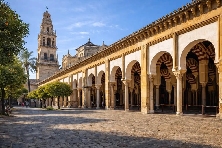 Great Mosque of Cordoba in Spain, historic monument of Al-Andalus famous for its unique Islamic architecture.
