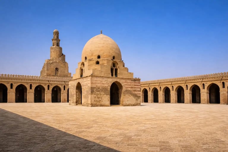 Ibn Tulun Mosque in Cairo, Egypt, a historic 9th century mosque known for its Abbasid architectural style.