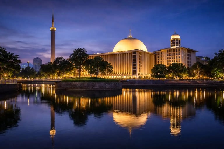 Istiqlal Mosque in Jakarta, Indonesia, the largest mosque in Southeast Asia located in the capital city.