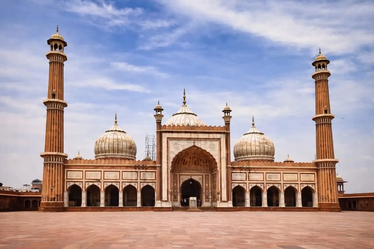 Jama Masjid of Delhi in India, one of the largest mosques in the world built during the Mughal Empire.