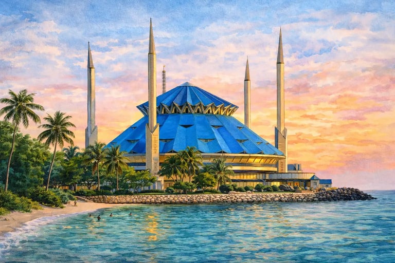 King Salman Grand Mosque in Malé, Maldives, a modern mosque located near the Indian Ocean.
