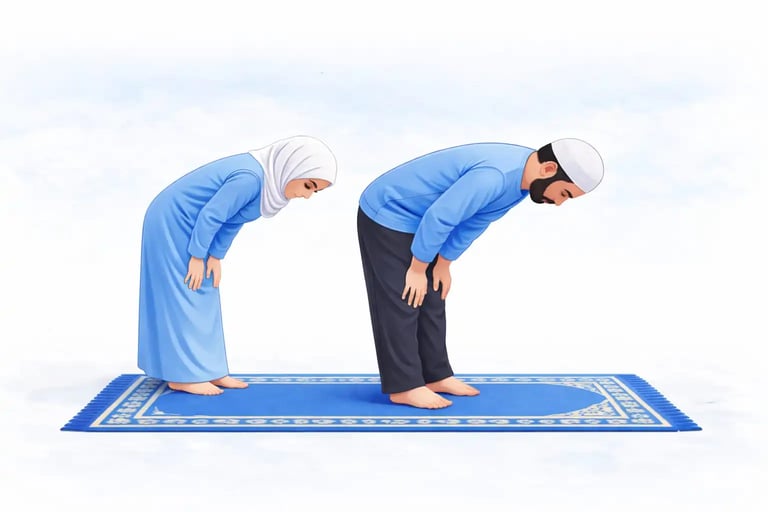 Muslim performing ruku bowing position during Islamic prayer salah