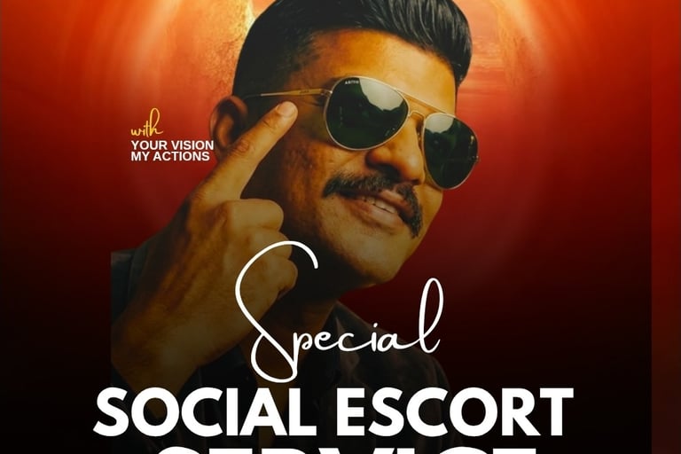 A male in sunglasses on a promotional poster for elite male companion services in Mumbai.