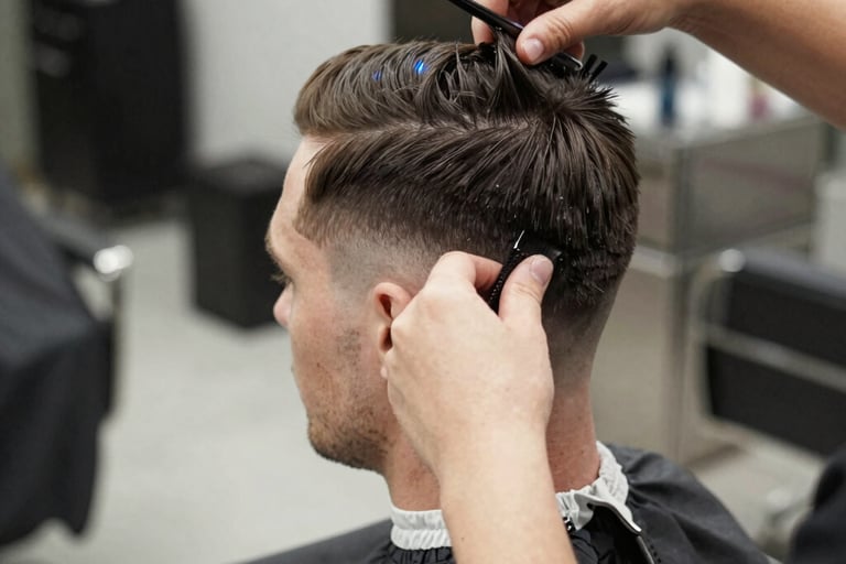 Coupe homme dégradée réalisée à la tondeuse au salon l'Arabesque à Guilherand-Granges.