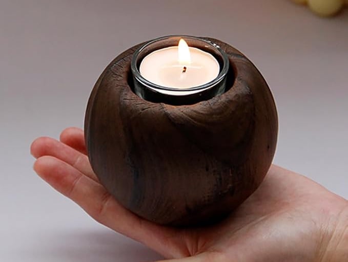 Portavelas de madera, soporte redondo de madera, soporte para velas de té, soporte de exhibición cre