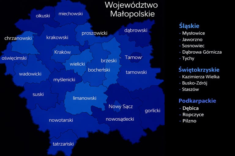 Mapa Małopolska i okoliczne miejscowości
