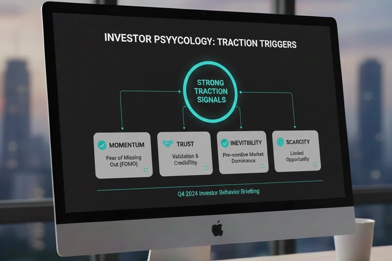 Diagram showing how traction influences investor emotions such as momentum, stability, trust, and in