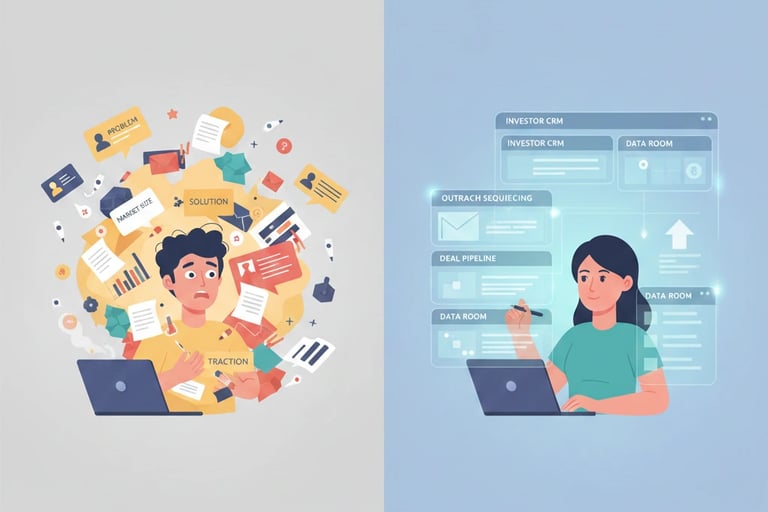 Visual comparison of chaotic fundraising versus strategic fundraising.