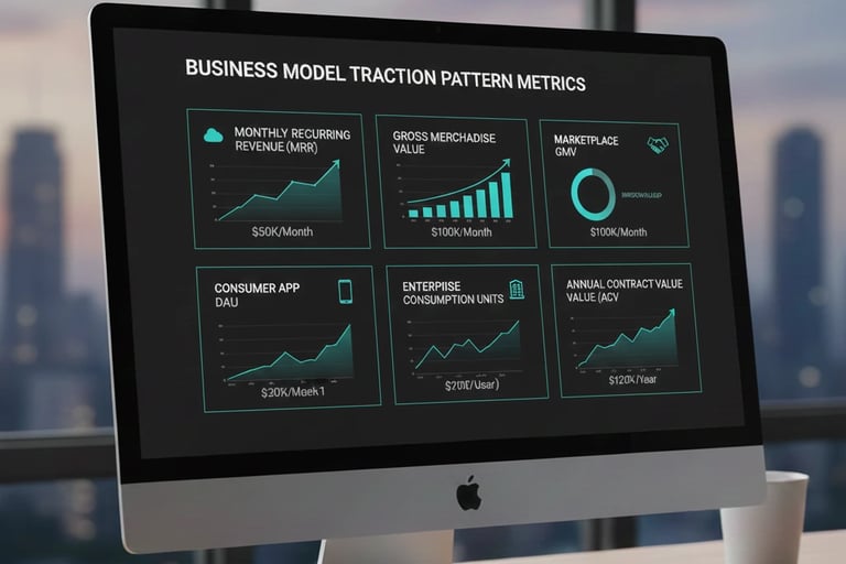 Visual grid summarizing traction metrics for different startup business models.