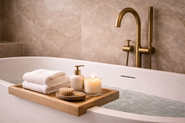 Badkamerrenovatie Costa Blanca met ligbad en bronzen kranen