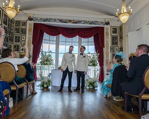 wedding couple at their ceremony at The Trafalgar Tavern Greenwich